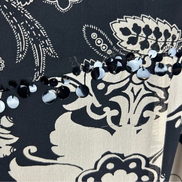 Mac & Jac Silk Floral Embellished Knee High Skirt Size 14 Black Tan - Picture 8 of 10